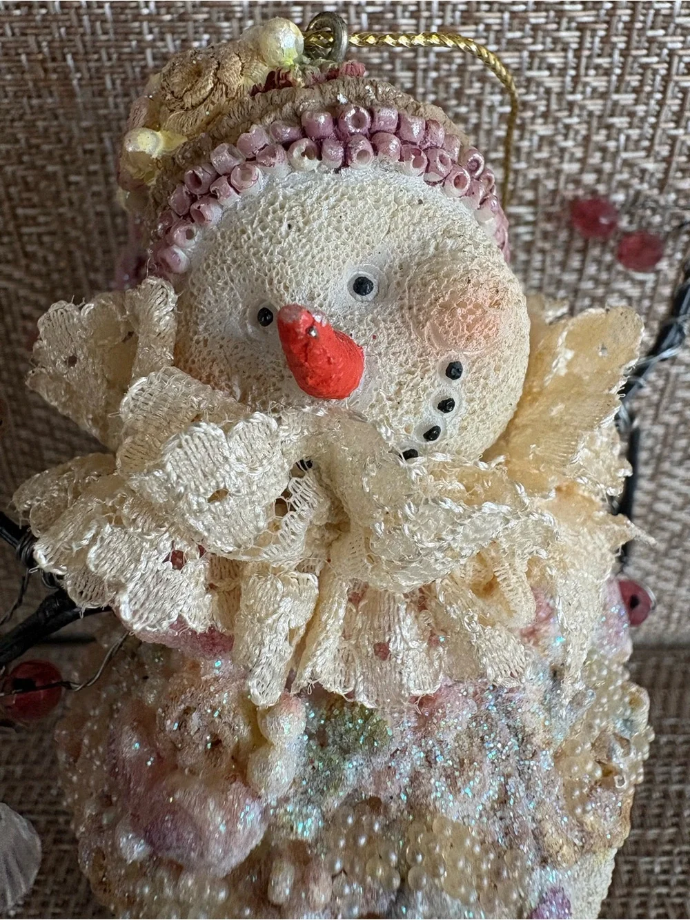 Victorian Cute Snowman Christmas Ornament Shabby Chic Cottage Core Small Resin